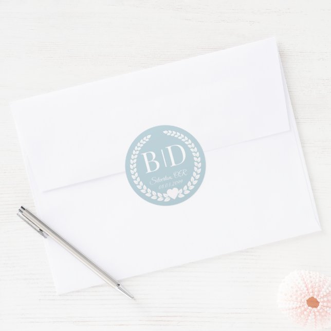 Adesivo Casamento Simples Icy Winter Blue Monograma (Envelope)