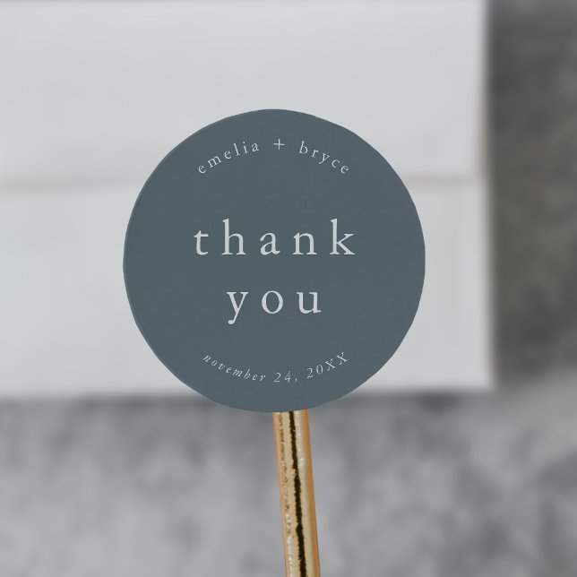 Adesivo Casamento Simples - Marinho EMELIA Boho - Obrigado (EMELIA Boho Navy Rustic Simple Wedding Thank You Classic Round Sticker)