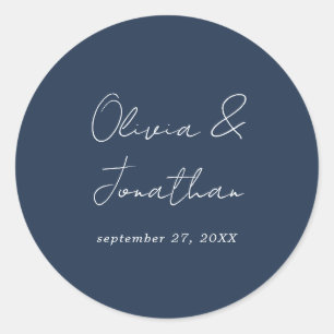 Adesivo Casamento Simples Minimal Azul Marinho Script