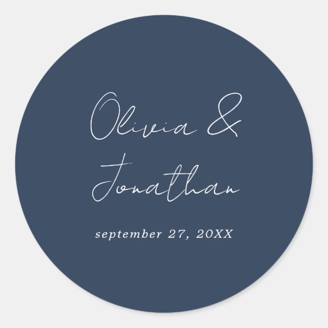 Adesivo Casamento Simples Minimal Azul Marinho Script (Frente)