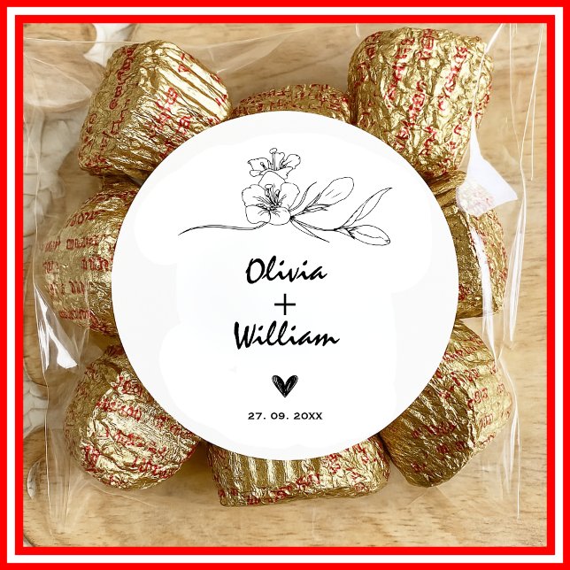 Adesivo Casamento Simples Moderno Mínimo de Flor Elegante (Criador carregado)