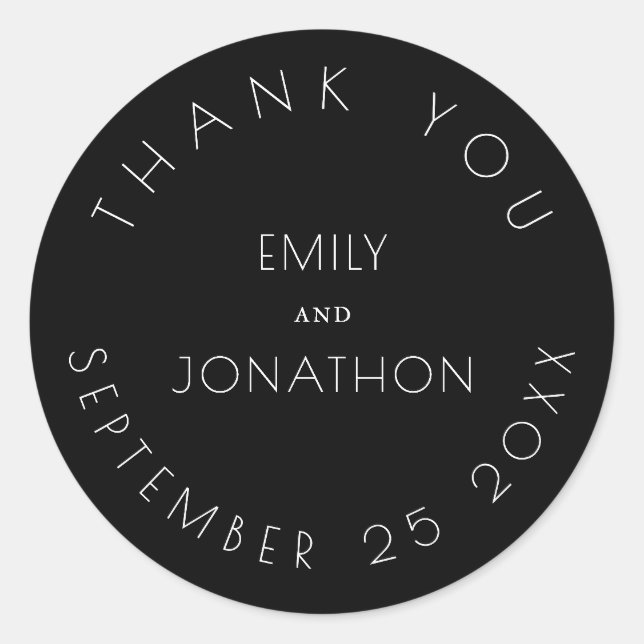 Adesivo Casamento Simples Obrigado Nomes Data Branco Preto (Frente)