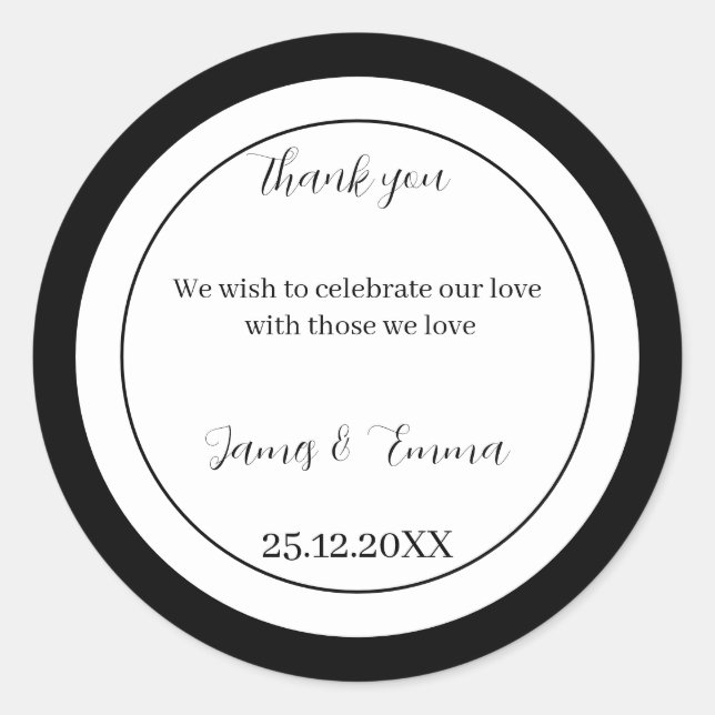 Adesivo Casamento Simples Preto E Branco Personalizado (Frente)