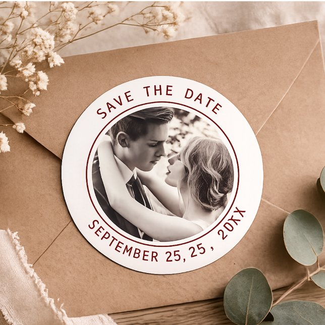Adesivo Casamento Simples Texto & Foto Elegante | Código Q (Simple Elegant Text & Photo | QR Code Wedding Classic Round Sticker)