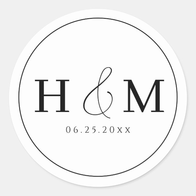 Adesivo Casamento Simples Tipografia Elegante Monogramada (Frente)