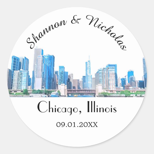 Adesivo Casamento Skyline Personalizado em Chicago (Frente)