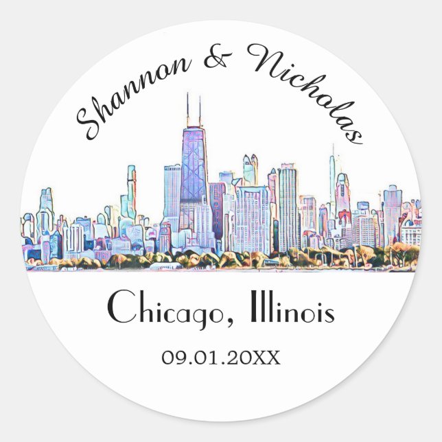Adesivo Casamento Skyline Personalizado em Chicago (Frente)