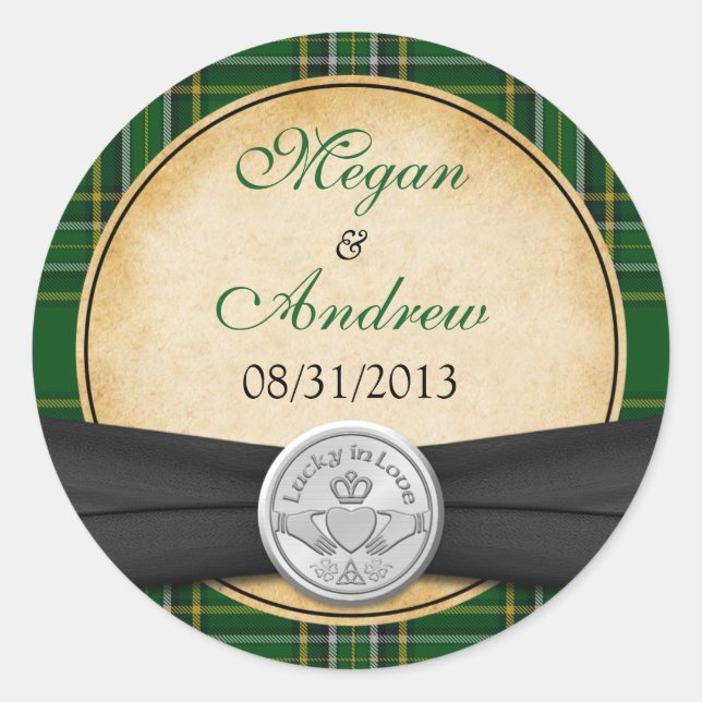Adesivo Casamento Sortudo de Tartan Celtic Claddagh (Frente)