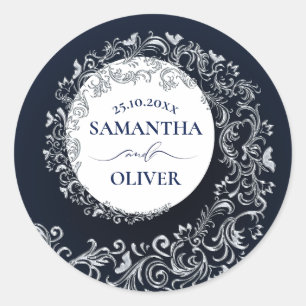 Adesivo Casamento tema damasco Azul Elegante