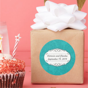 Adesivo Casamento tema damasco Azul Turquesa Moderno