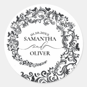 Adesivo Casamento tema damasco branco e preto elegante