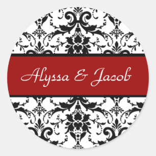 Adesivo Casamento tema damasco branco preto vermelho que