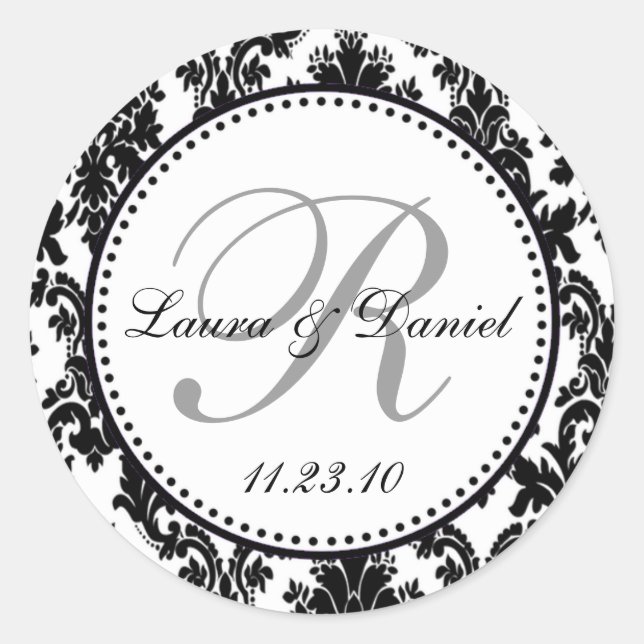 Adesivo Casamento tema damasco de Prata Branca Elegante (Frente)