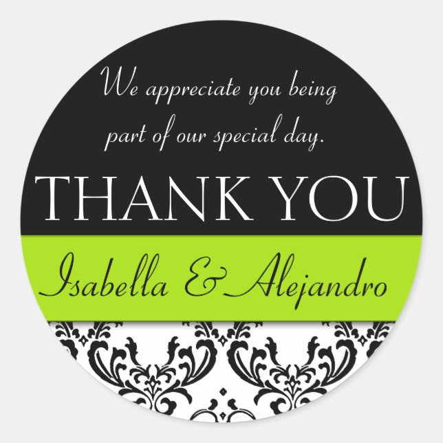 Adesivo Casamento tema damasco Favorito Obrigado Rótulo Ve (Frente)