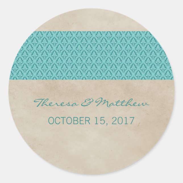 Adesivo Casamento tema damasco Teal Rustic (Frente)