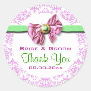 Adesivo casamento tema damasco verde rosa