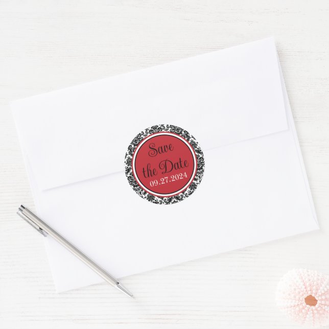 Adesivo Casamento tema damasco Vermelho, Preto, Branco (Envelope)