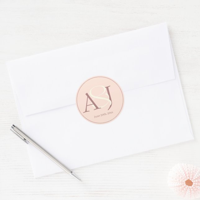 Adesivo Casamento Tons Terrosos Rosa Elegante Monograma (Envelope)