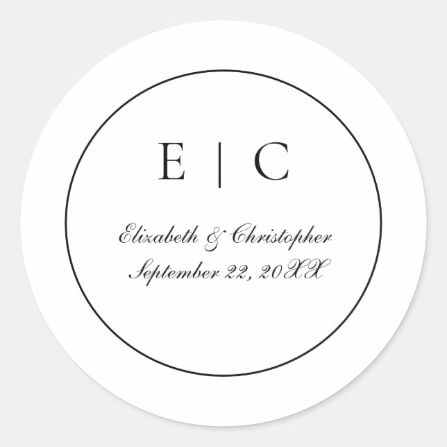 Adesivo Casamento Tradicional de Script Monograma Branco P (Frente)