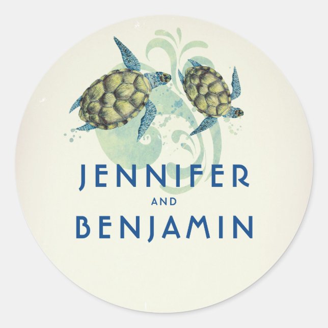 Adesivo Casamento Tropical Costeira de Tartarugas do Mar (Frente)