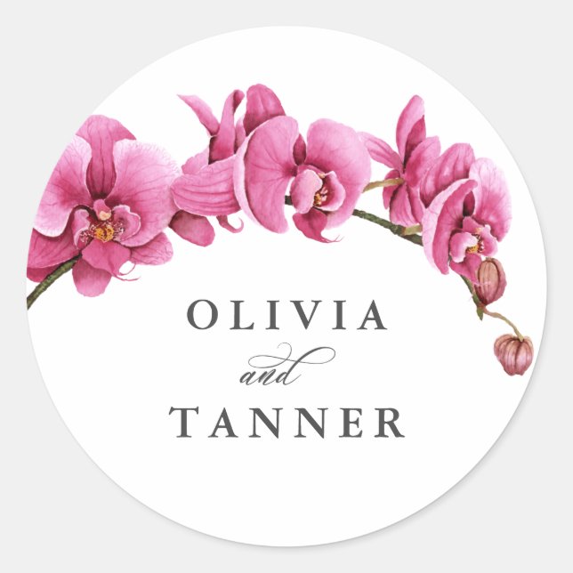 Adesivo Casamento Tropical das Orquídeas de Aquarela Rosa  (Frente)
