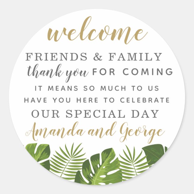 Adesivo Casamento Tropical favorece o obrigado personaliza (Frente)