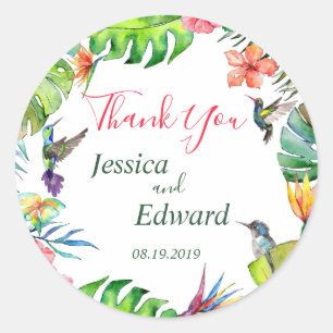 Adesivo Casamento Tropical Floral Obrigado