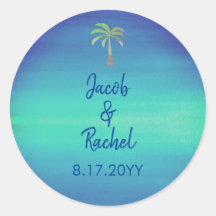 Casamento Tropical Palm Muted Blue Beach Ocean