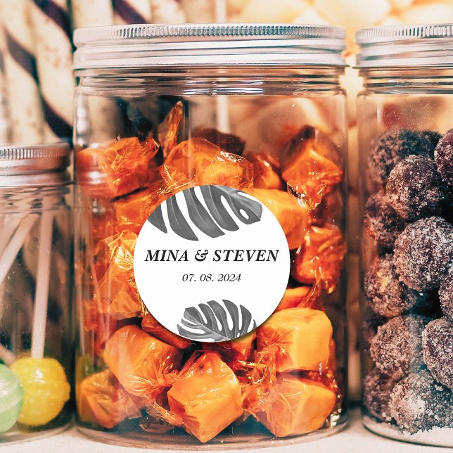 Adesivo casamento tropical preto e branco moderno (Criador carregado)