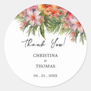 Adesivo Casamento Tropical Watercolor Obrigado