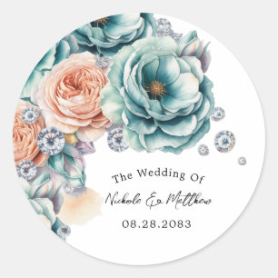 Adesivo Casamento Turquesa e Peach Diamond