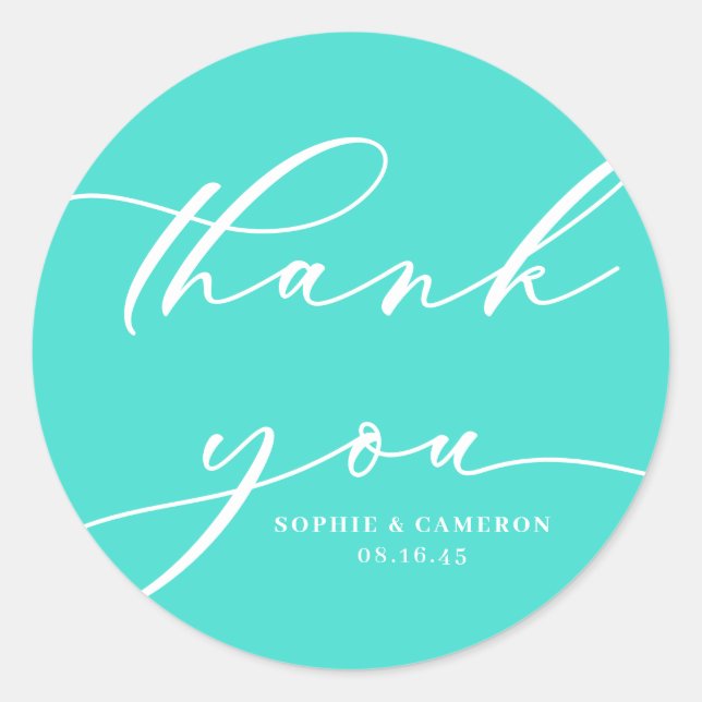 Adesivo Casamento Turquoise Calliografia Obrigado (Frente)