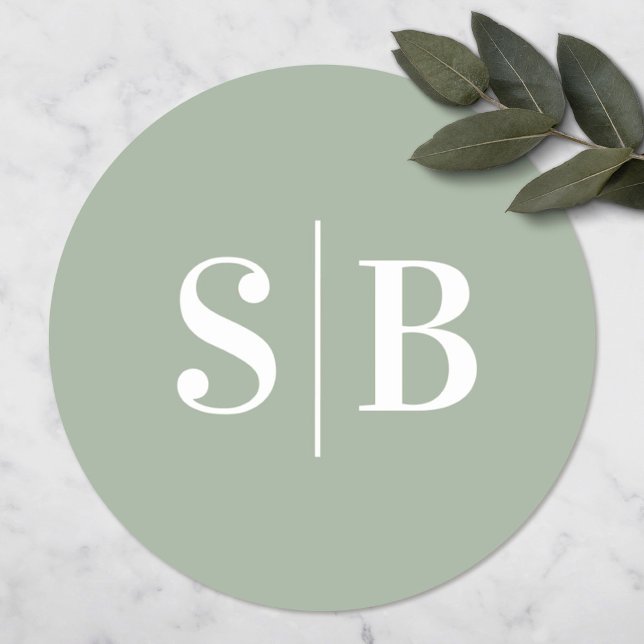 Adesivo Casamento Verde Com Folha Leve Simples Monograma (Criador carregado)