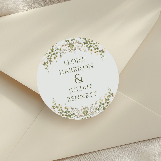 Adesivo Casamento Verde Elegante de Flores Selvagens (Criador carregado)