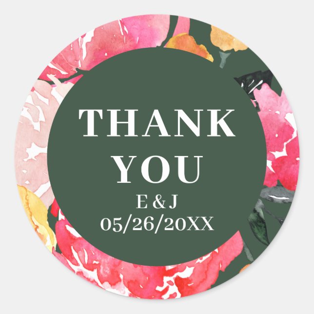 Adesivo Casamento verde-floreado de Peony Rosa (Frente)