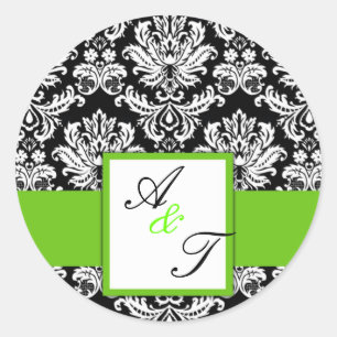 Adesivo Casamento Verde Monograma Damask Seal