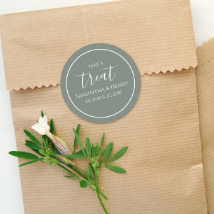 Adesivo Casamento Verde Simples Rótulo de Caligrafia Prese