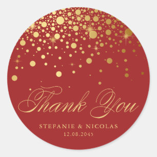 Adesivo Casamento Vermelho De Gold Foil Confetti Obrigado
