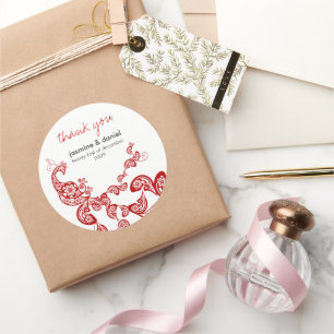 Adesivo Casamento Vermelho Floral Boho Pavão Oriental Chic