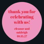 Adesivo Casamento Vermelho Moderno Vermelho Cor-de-rosa Ne<br><div class="desc">Típica Negra Rosa Brilhante e Personalizada de Casamento Moderno Vermelho Obrigado Clássico Adesivo Redondo</div>