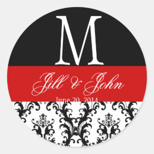 Adesivo Casamento Vermelho Monograma Nomes Data Damask Sea