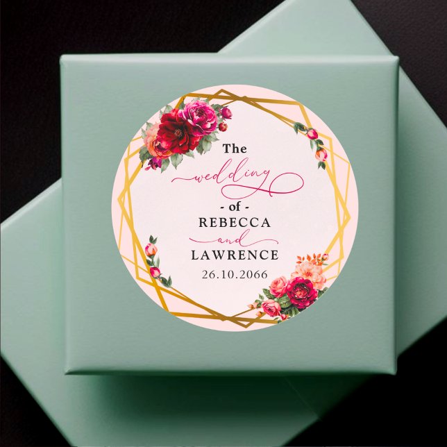 Adesivo Casamento vermelho-quic, floral e dourado falso (Criador carregado)