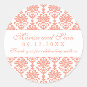 Adesivo Casamento Vintage Coral e Damask Branco
