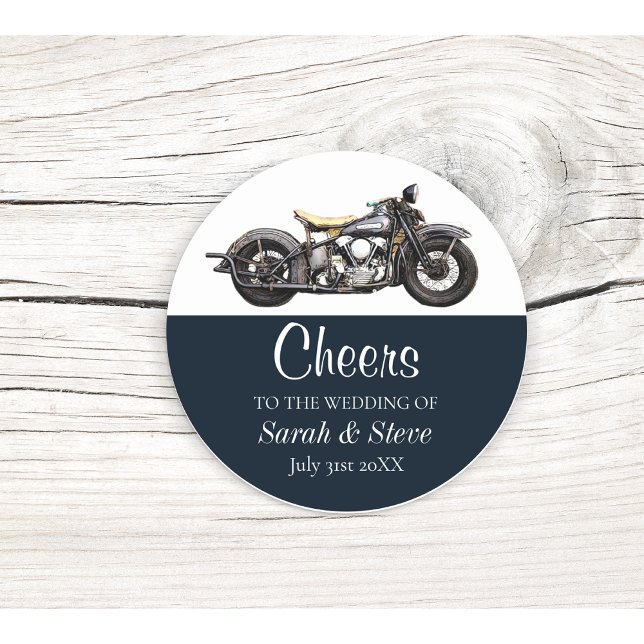 Adesivo Casamento vintage de Motocicleta Cheque Node Groom (Motorcycle Wedding Favor Sticker Bride and Groom Cheers!)