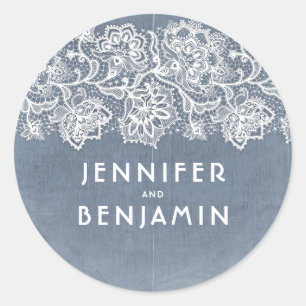 Adesivo Casamento vintage de rendas brancas e azuis