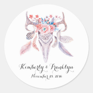 Adesivo casamento vintage de vaso do crânio floral