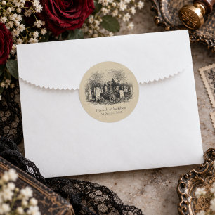 Adesivo Casamento Vintage Gótico Preto Toile Bege Túmulos
