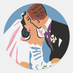 Adesivo Casamento Vintage, Noiva e Noivo Retrô se Beijando
