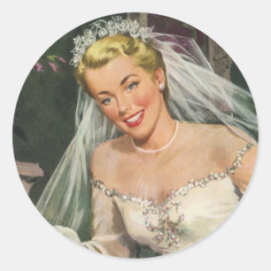 Adesivo Casamento vintage, Noiva retrô com Flor