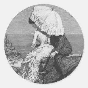 Adesivo Casamento vintage, recém-casados pela praia